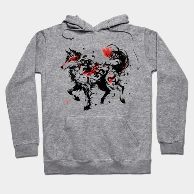 Chinese Style Ink Wolf Hoodie by T-Shirt Paradise